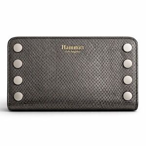 Hammitt Los Angeles Pewter Metallic Snakeskin Embossed Leather Zip Around Wallet